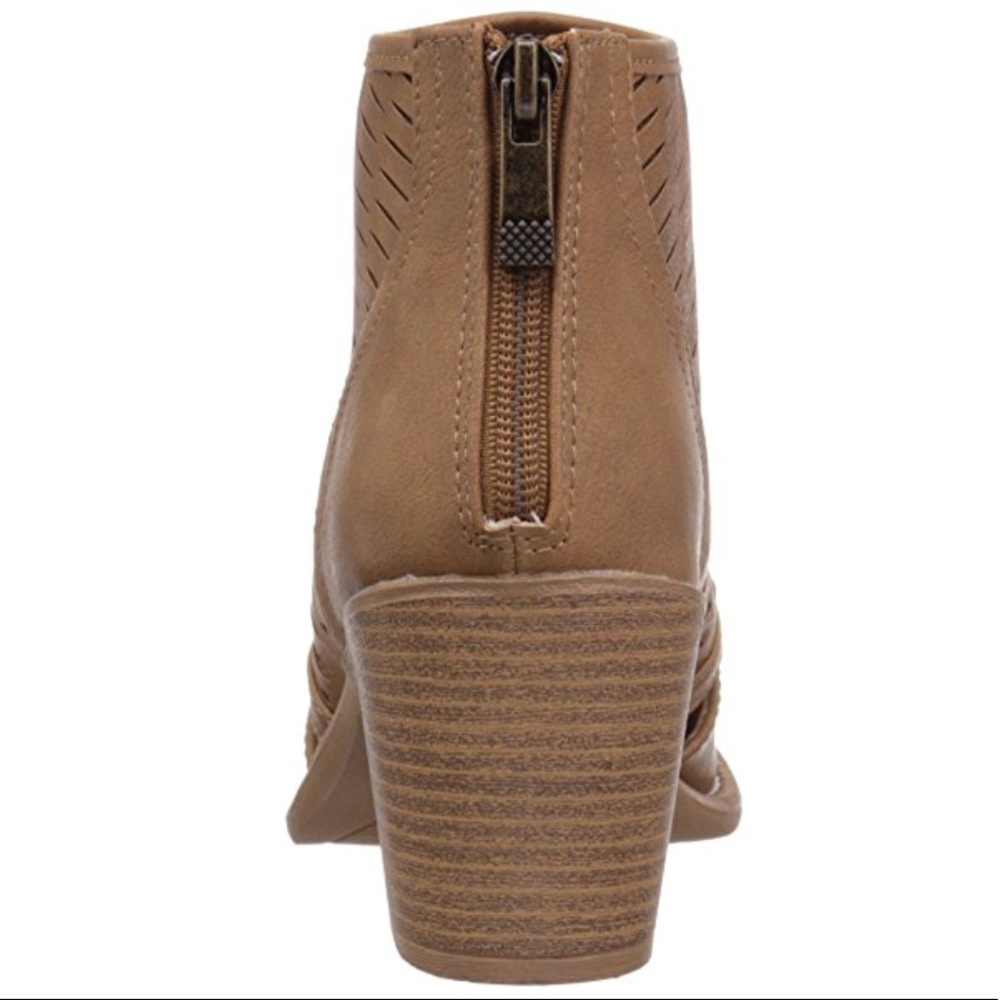 Tan Perforated Western Chunky Heel Ankle Bootie - Picture 5 of 5